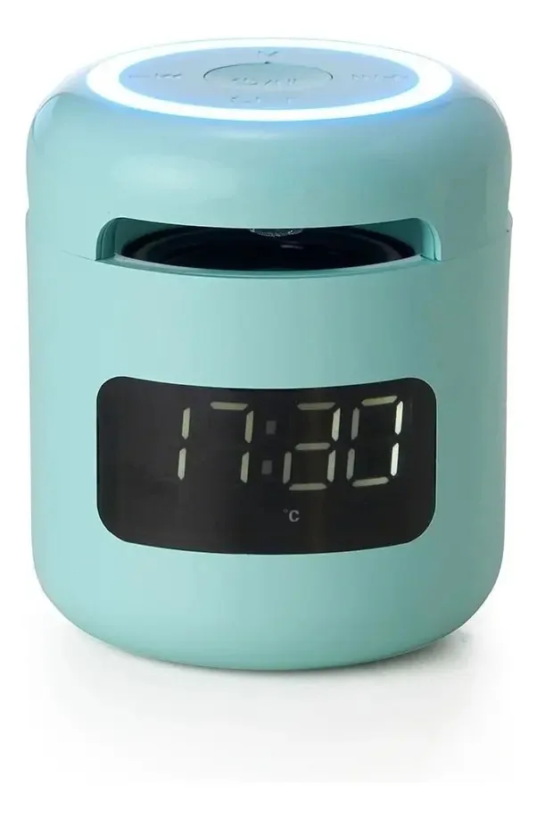 Rádio Relógio Caixinha De Som Fm Bluetooth Despertador Cor Azul-celeste