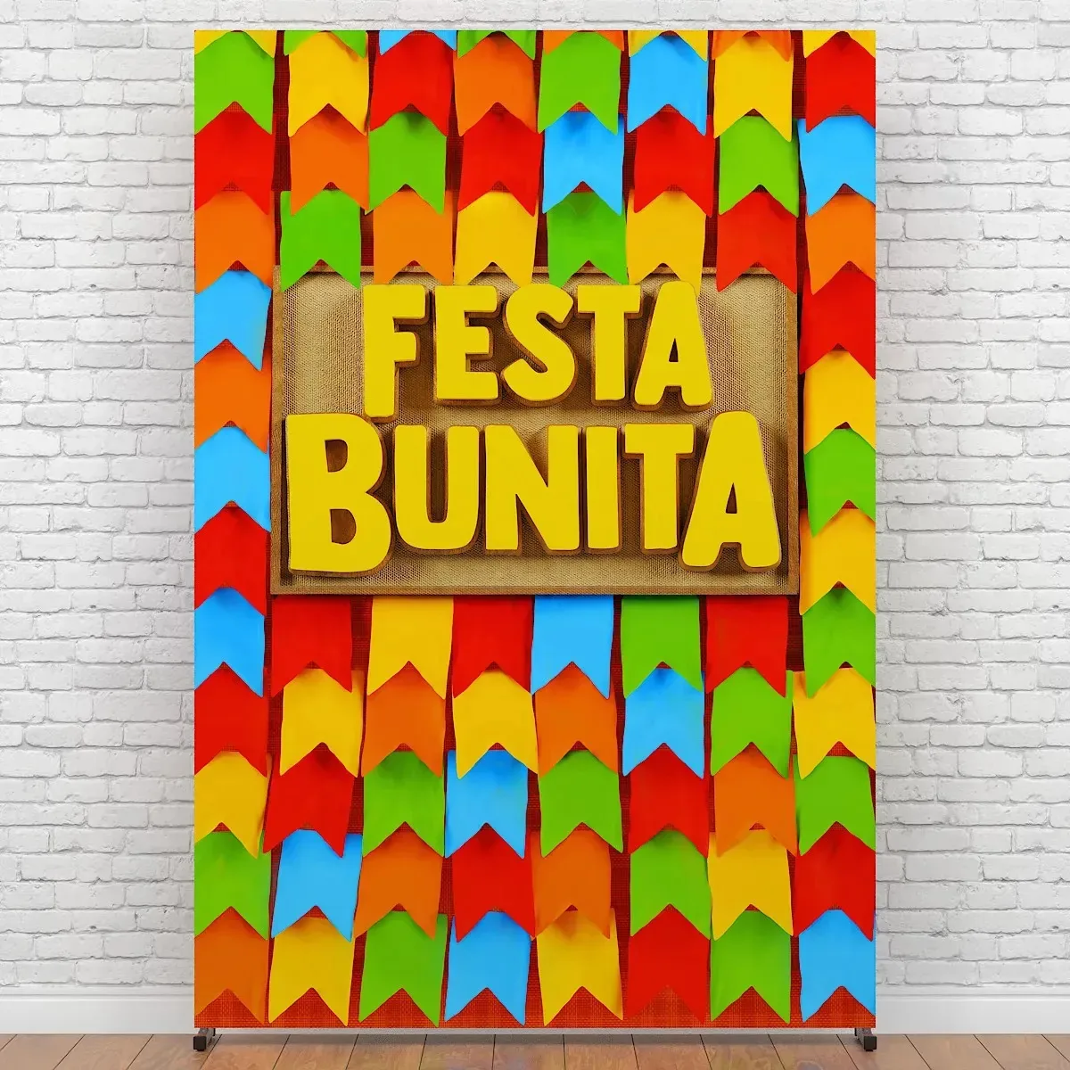 Painel Festa Retangular Junina Decoração Vertical Bandeirinhas Festa Junina 1,50x2,20m Sublimado Criatema