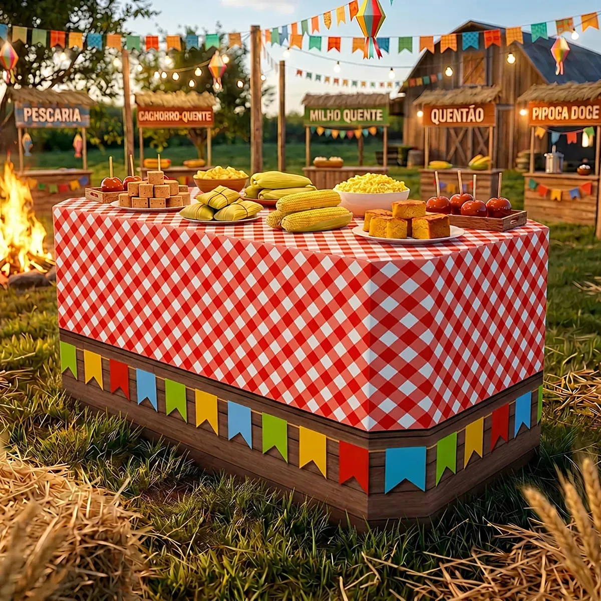 Capa Toalha De Mesa Xadrez Festa Junina Decoração Arraiá Tecido Sublimado Veste Fácil