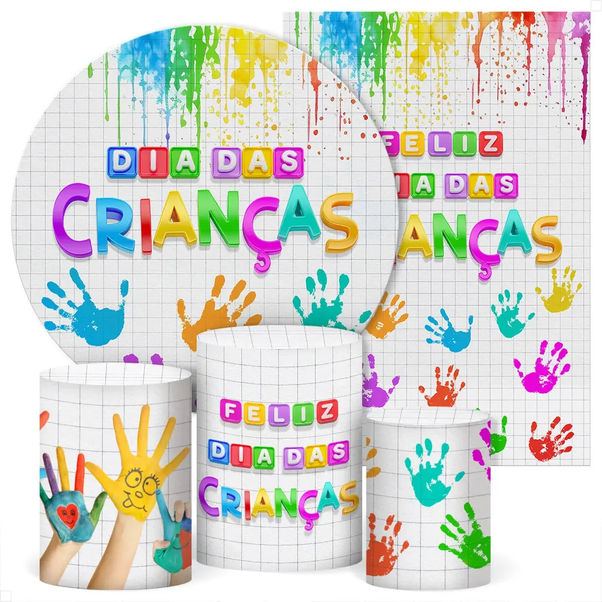 Kit Festa Painel E Capa Cilindro Dia Das Crianças Festa Tecido Sublimado Veste Fácil