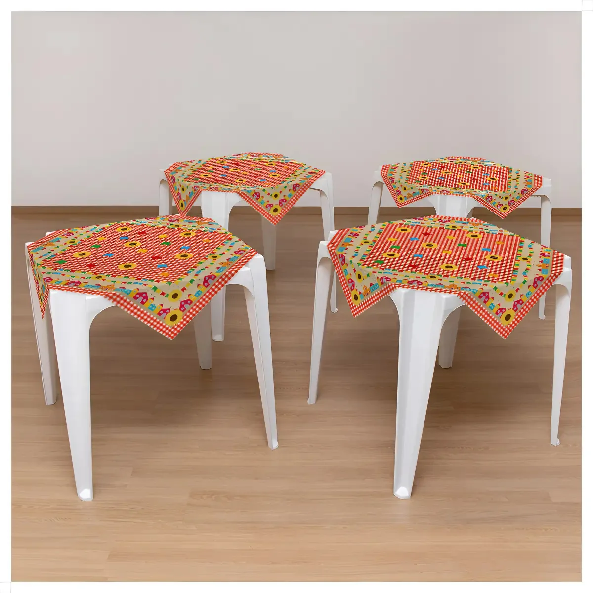 Kit 4 Toalhas Mesa Arraiá Xadrez Vermelho 75x75 Decoração Festa Junina Em Tecido Criatema