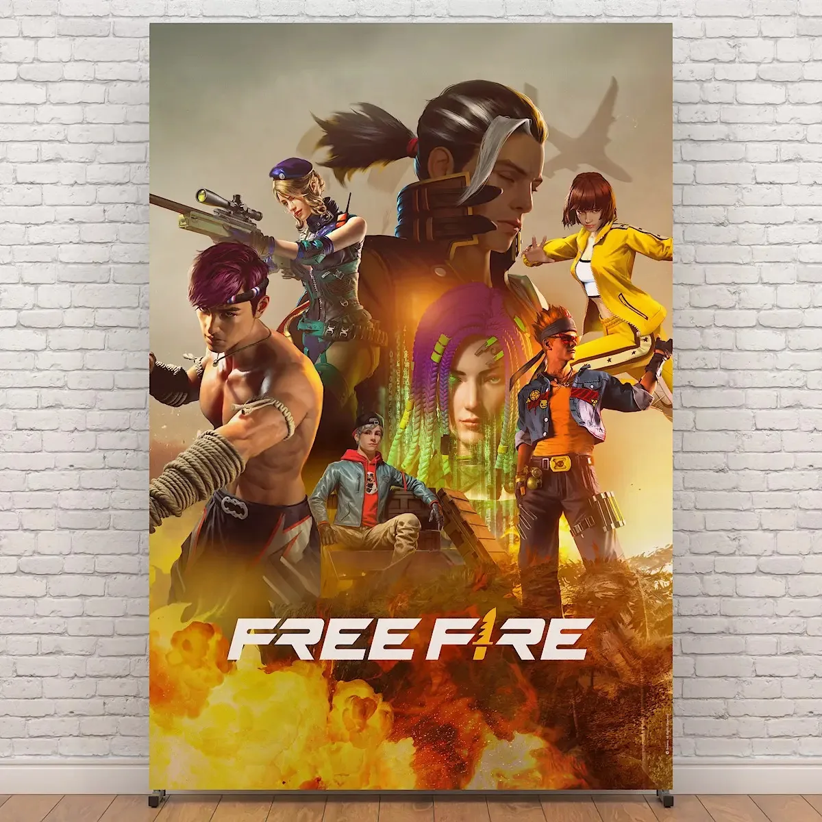 Painel de Festa Retangular Free Fire Decoração de Festa Infantil 1,5x2,2m Criatema Licenciado