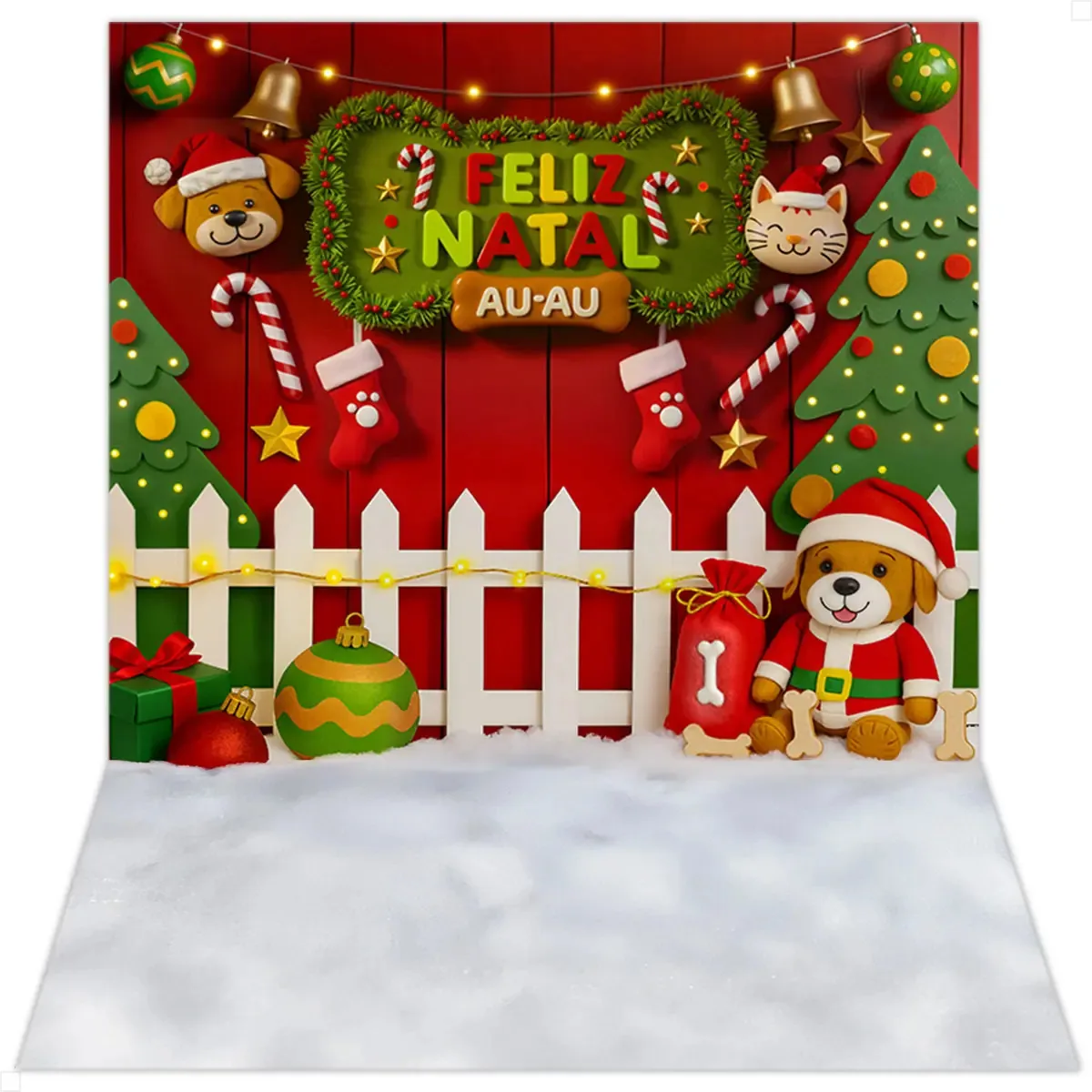 Fundo Fotográfico Natal Pet Shop Cenário Para Fotografia Em Tecido 1,20x1,70m
