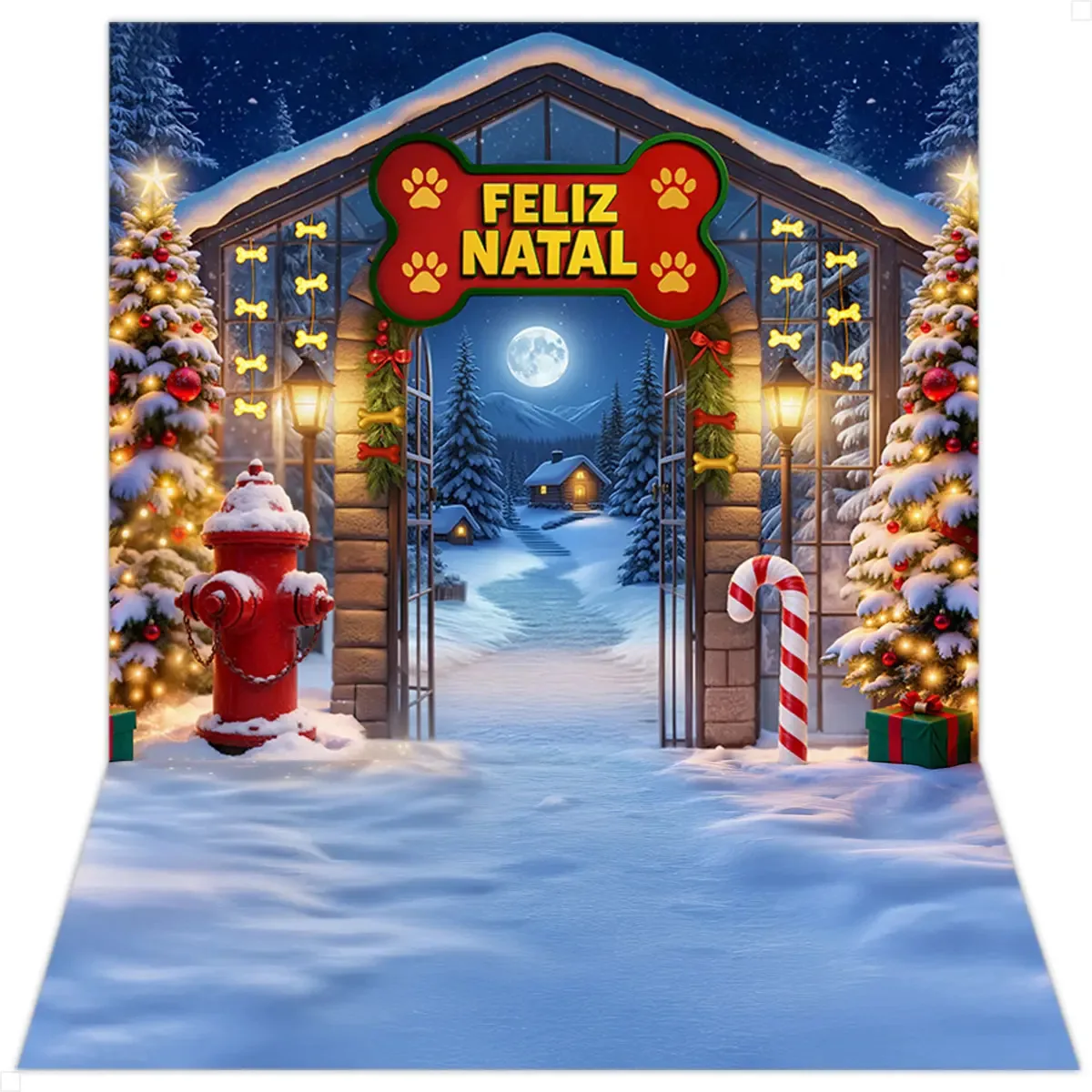 Fundo Cenário Fotográfico Para Foto Natal Pet Shop Em Tecido 1,20x1,70m
