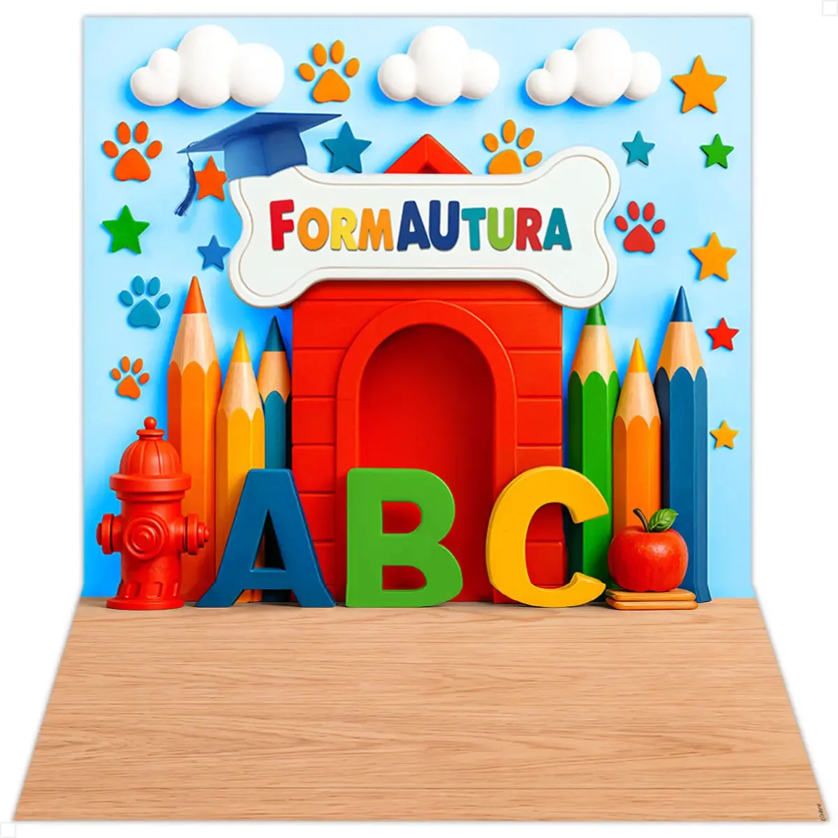 Fundo Fotográfico Pet Abc Cenário Para Fotos Formatura Volta As Aulas Pet Shop Em Tecido 1,20x1,70m Criatema