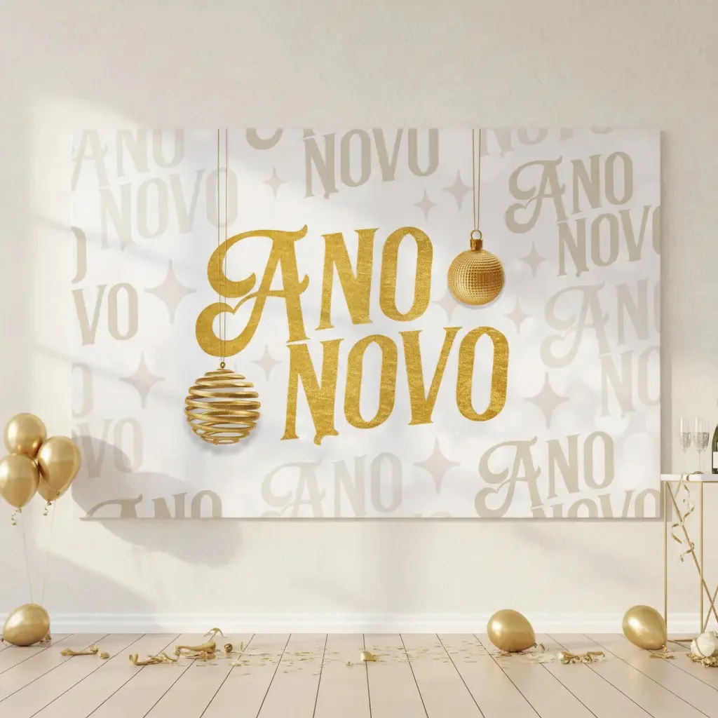 Painel De Festa Ano Novo Horizontal Decorativo Festa Reveillon Fim De Ano Sublimado 1,50x1,0m Criatema