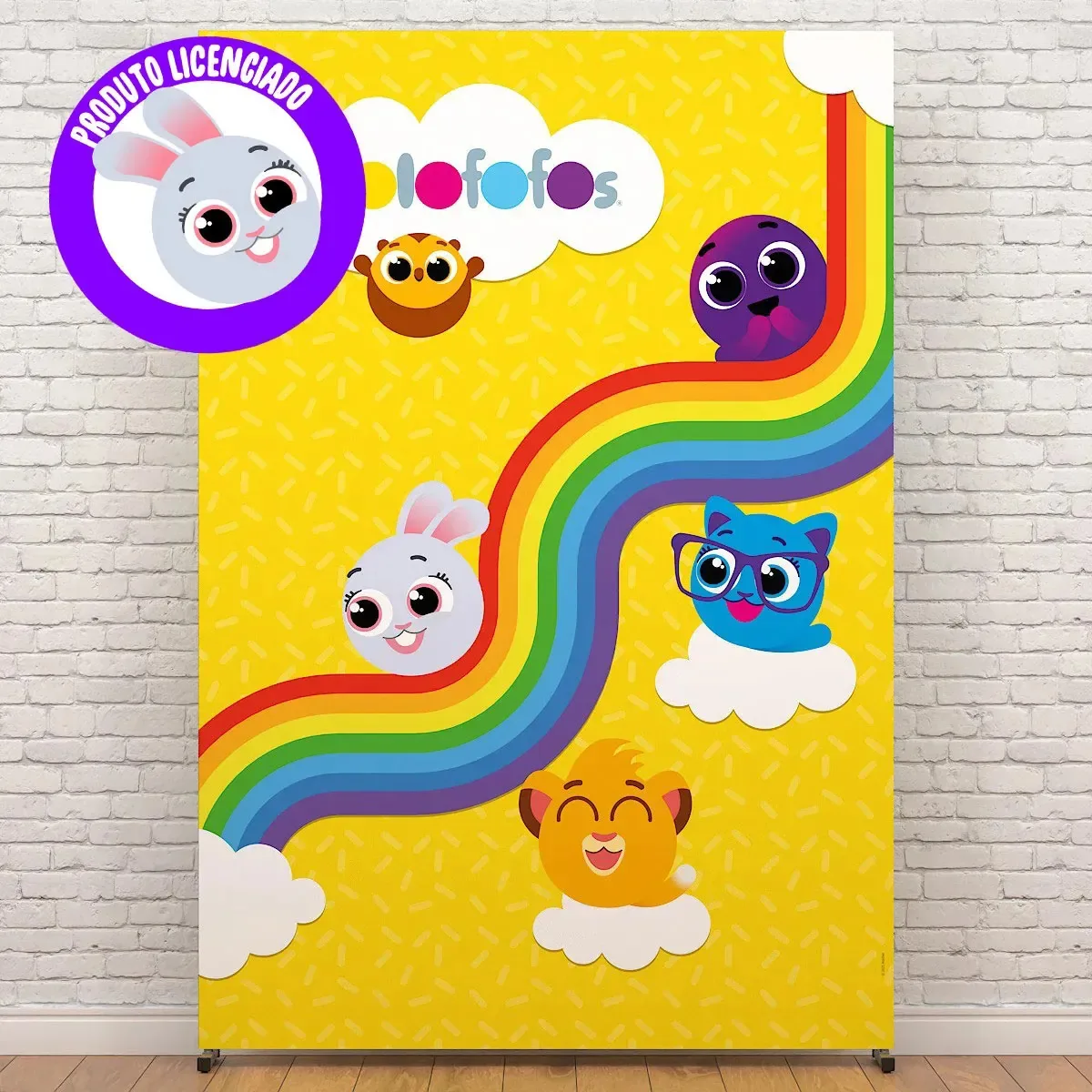 Painel De Festa Bolofofos Retangular Decoração Festa Infantil Aniversário Em Tecido Decorativo Sublimado 1,50x2,20m Criatema Licenciado