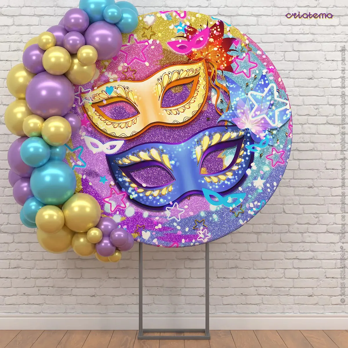 Painel Redondo Carnaval Decoração De Festa Veste Fácil 1,50m Criatema
