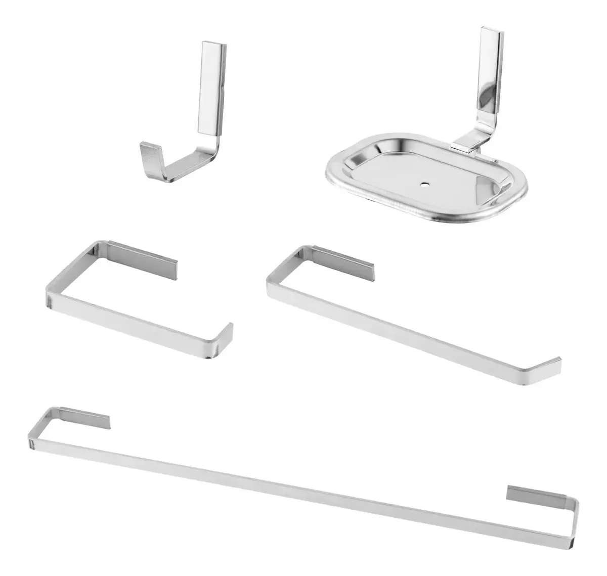 Kit Acessórios Para Banheiro Quadrado Metal Alumino