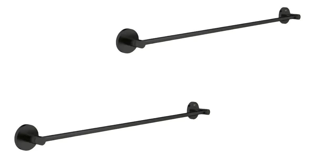 Kit 2 Suporte Porta Toalha Banho Preto Stander Reto Alumínio