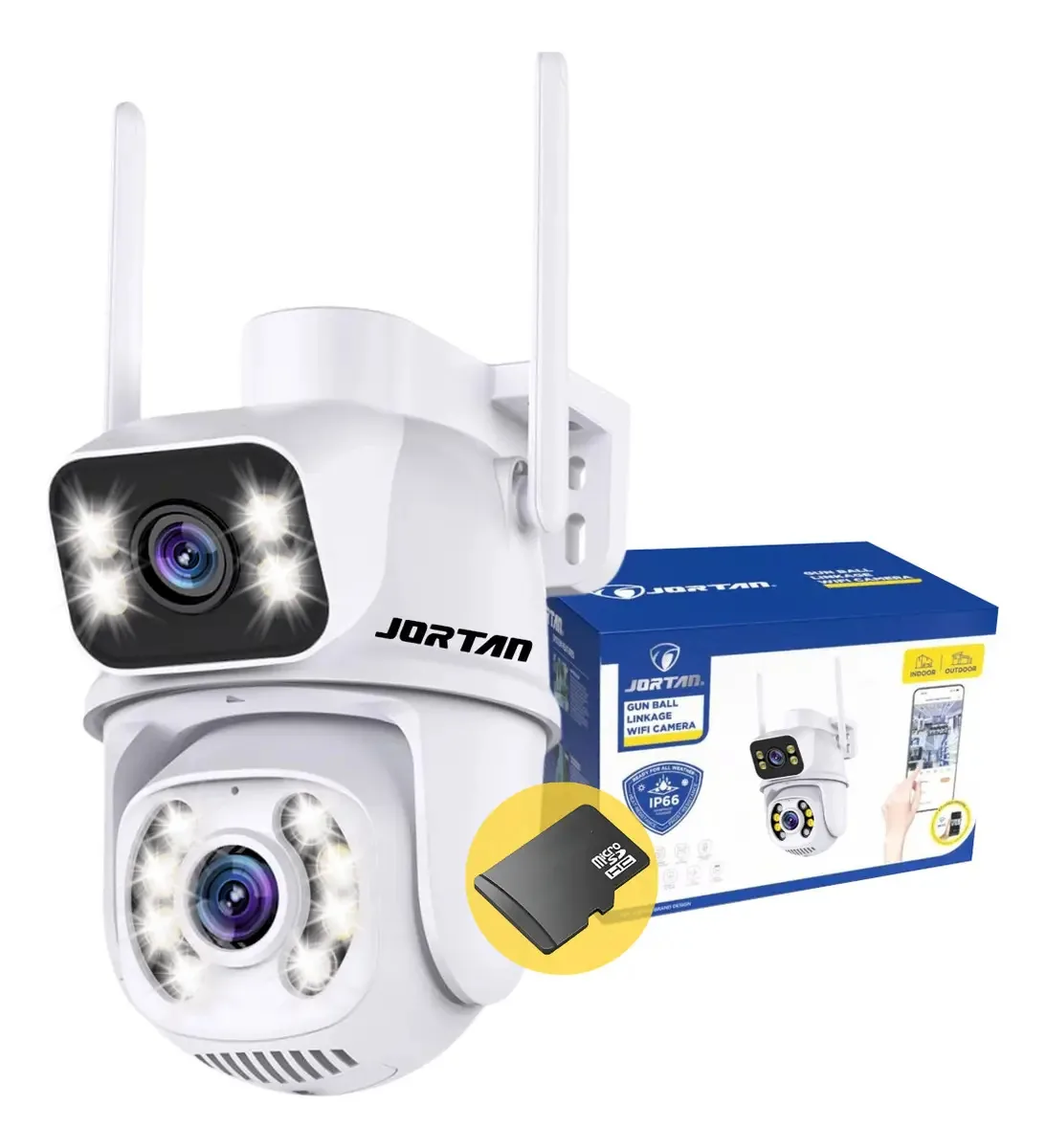 Câmera Segurança Wifi Ip Dupla Lente +cartao 64gb App Icsee Cor Jt-8695 Câmera Inteligente