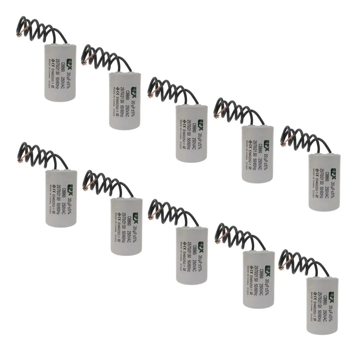 Kit 10 Capacitores Permanentes 20uf 250v 2 Fios Cbb60 Motor