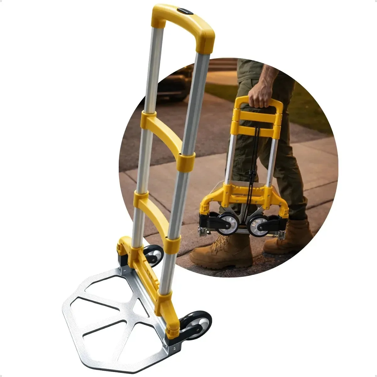 Carrinho Mão Dobrável Transporte Carga 75kg Alumínio Amarelo Bomvink BOM-2861