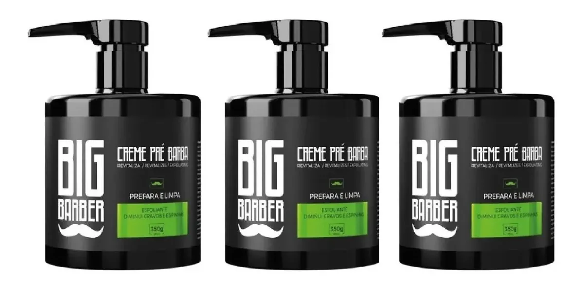 Kit 3 Cremes Pré Barba Esfoliante Big Barber 350g Refrescante e Hidratante