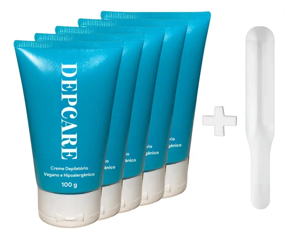 Depcare Kit 5 Uni Com Frete Grátis e Espátula Creme Depilatório Vegano Depilação Indolor e Rapida em 3 minutos