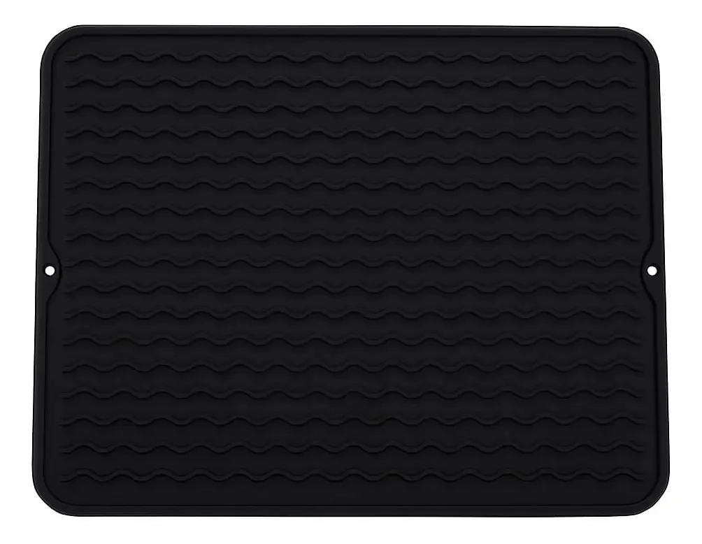 Escorredor De Louça Tapete Silicone Ondulado Antiderrapante Cor Preto