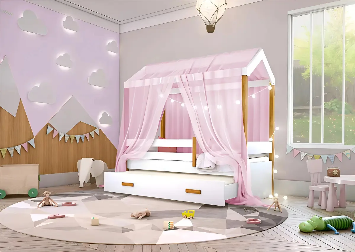 Beliche Solteiro Montessoriana MDF Rosa com Escorregador e Acessórios LED