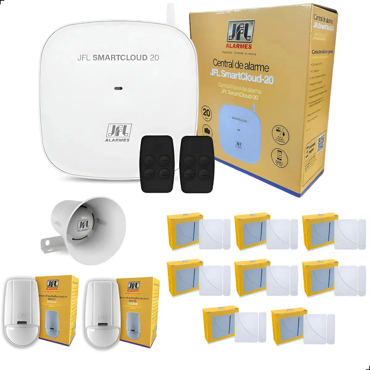 Central De Alarme Smartcloud20 + Controle, Sirene E Sensores Branco