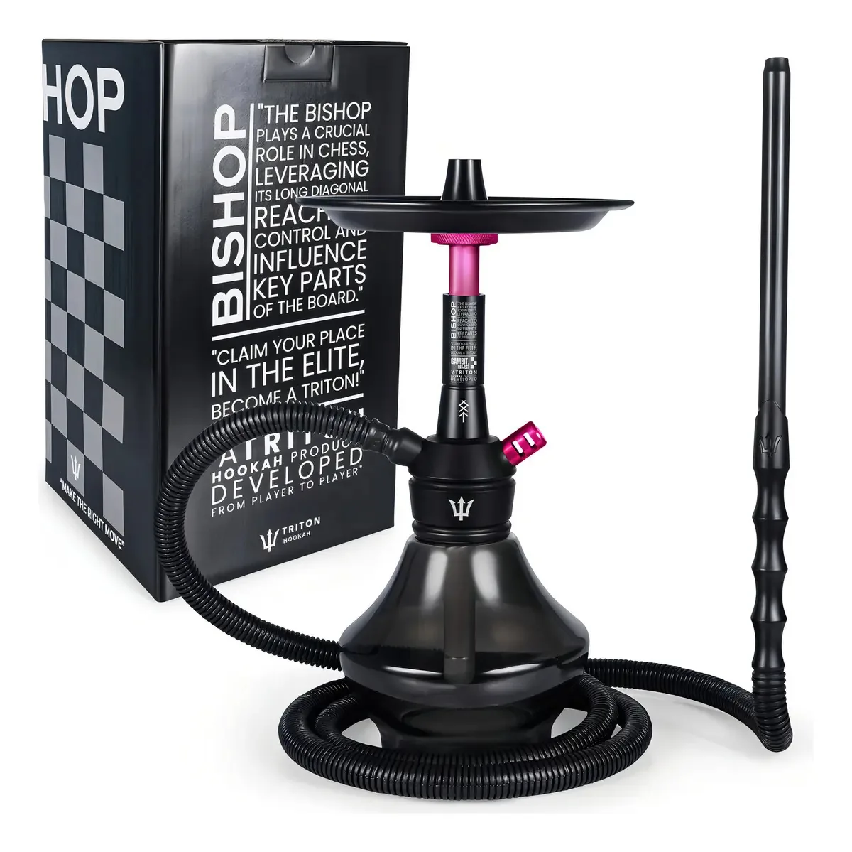 Narguile Bishop Triton Hookah Completo Preto Cor Rosa