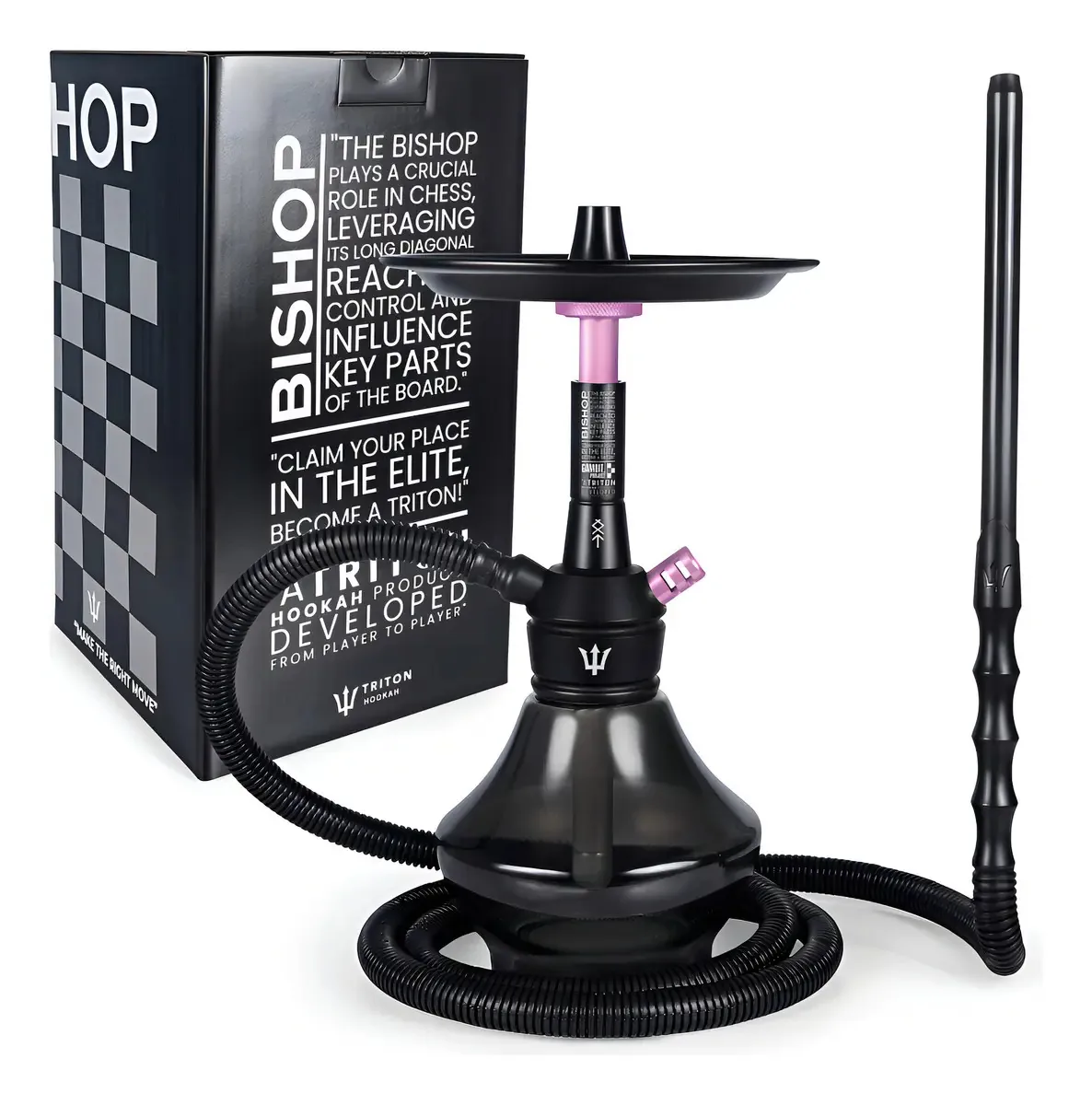 Narguile Bishop Triton Hookah Completo Preto Cor Rosé