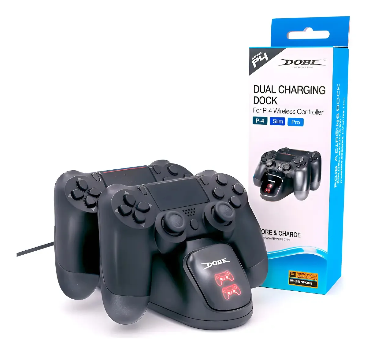 Carregador Duplo PS4 Dobe para Controles DualShock 4 com Indicador LED