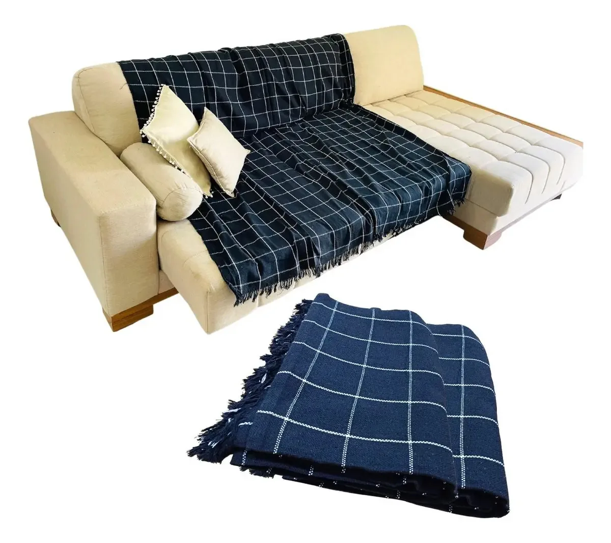 Kit 2 Manta Sofá 180x240 Sofá 3 Lugares Ou Retrátil Cor Preto E Branco Desenho Manta Para Sofá Quadriculada