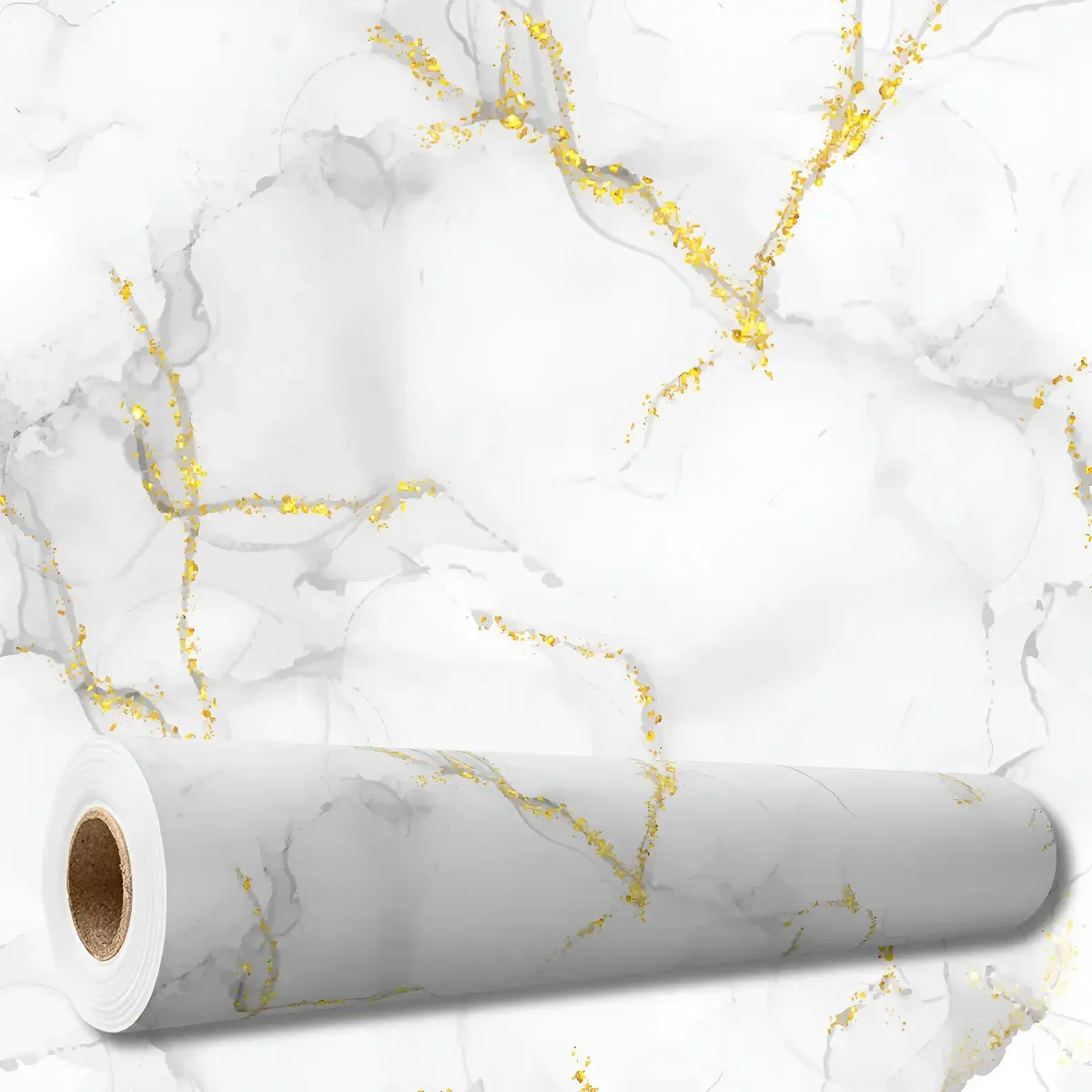 Adesivo Decorativo 5 Mts Papel Parede Mármore Carrara Dourado Cozinha Box Banheiro Lavável Printoriah