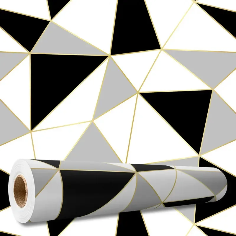 Adesivo Decorativo 5 Mts Papel Parede Geométrico Zara Dourado Cinza Preto Quarto Sala Escritório Printoriah