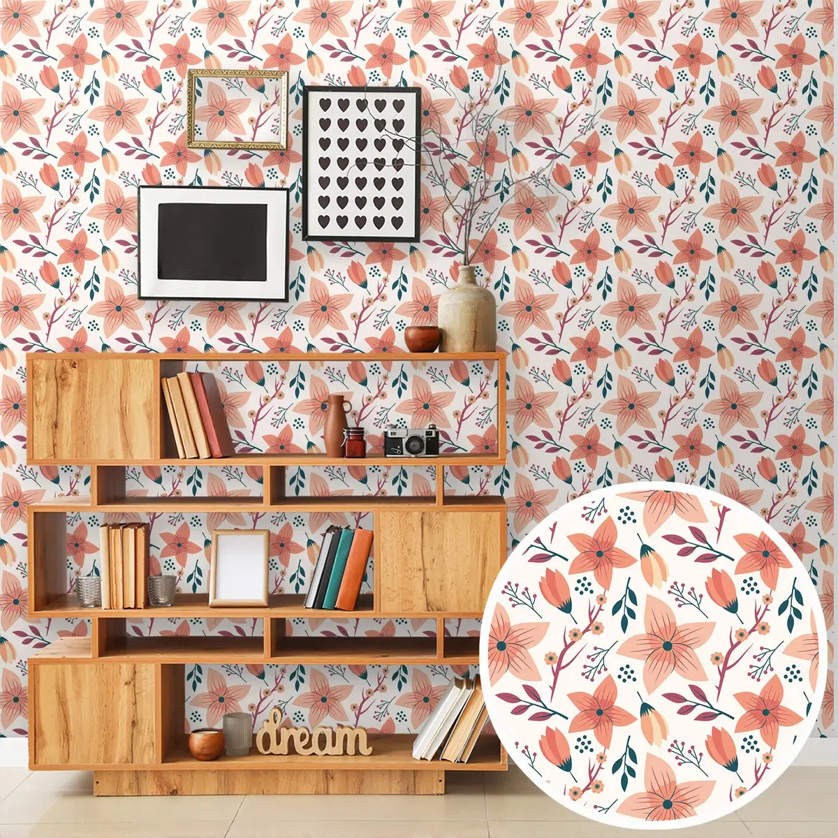 Adesivo Decorativo Papel Parede 3m Floral Laranja Verde Rosa Printoriah Smt0074