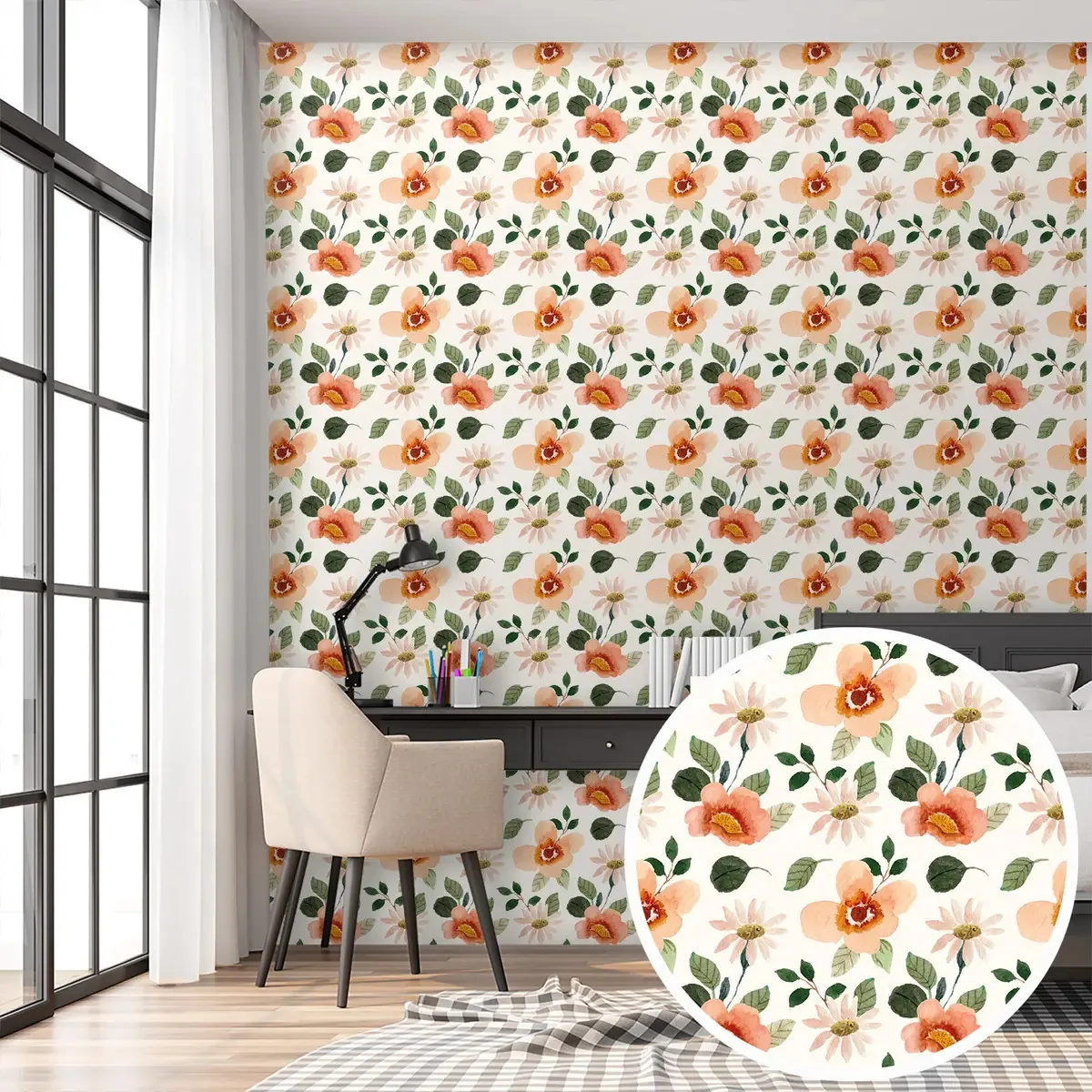 Adesivo Decorativo Papel Parede 3m Floral Laranja Verde Rosa Printoriah Smt0106