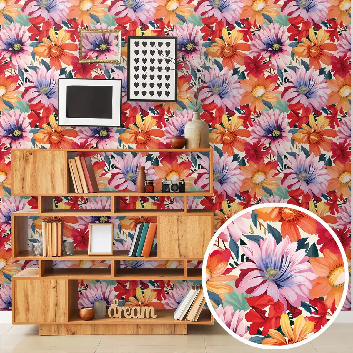 Adesivo Decorativo Papel Parede 3m Floral Colorido Vermelho Rosa Laranja Printoriah Smt0108