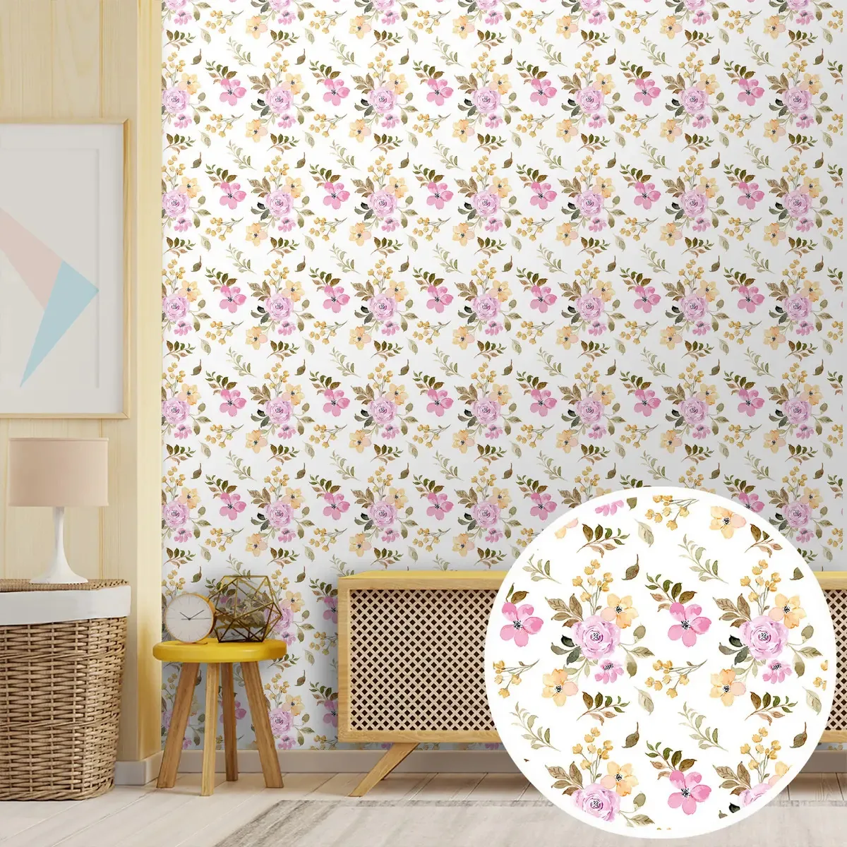 Adesivo Decorativo Papel Parede 3m Floral Rosa Amarelo Verde Printoriah Smt0111