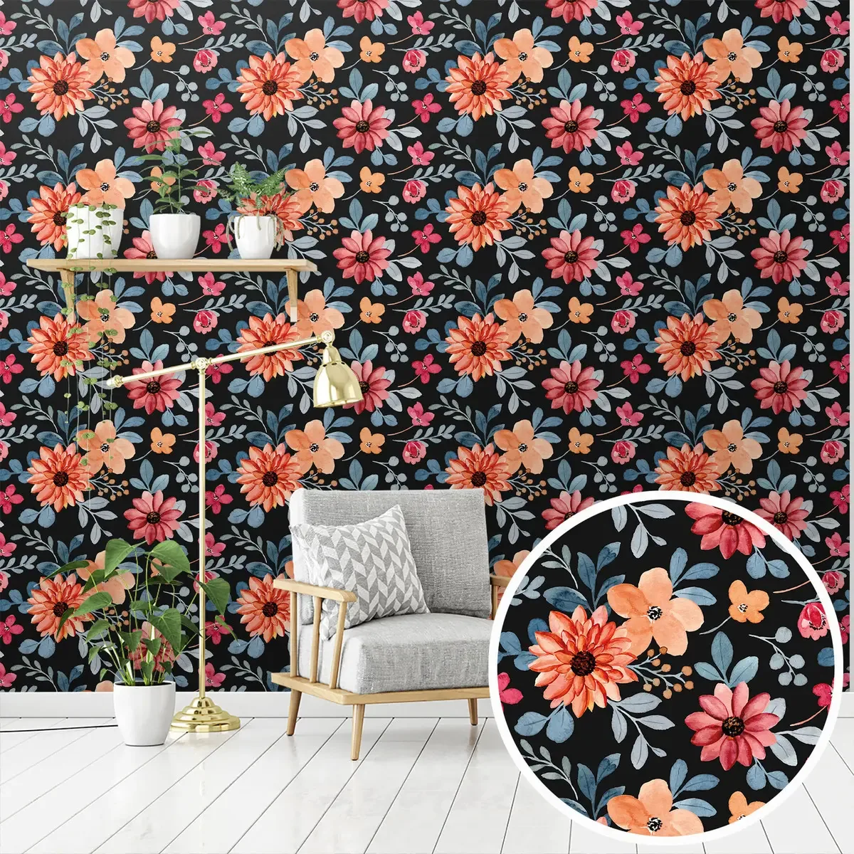 Adesivo Decorativo Papel Parede 3m Floral Laranja Rosa Azul Printoriah Smt0120