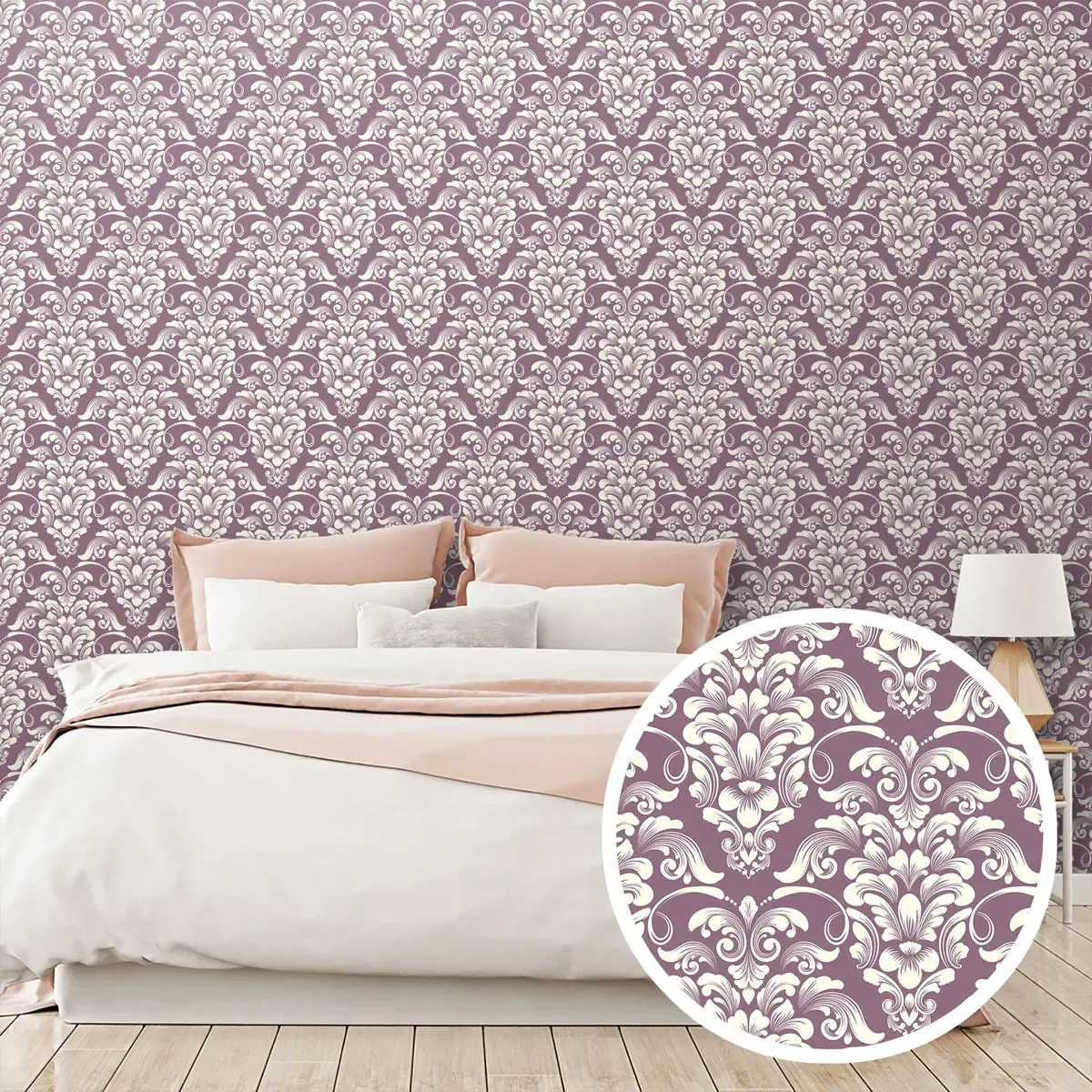 Adesivo Decorativo Papel Parede 3m Estampa Floral Barroca Arabescos Detalhes Clássicos Fundo Violeta
