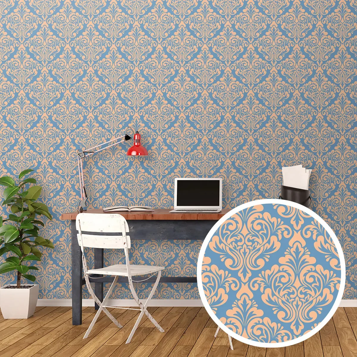 Adesivo Decorativo Papel Parede 3m Estampa Clássica Arabesco Azul Fundo Bege
