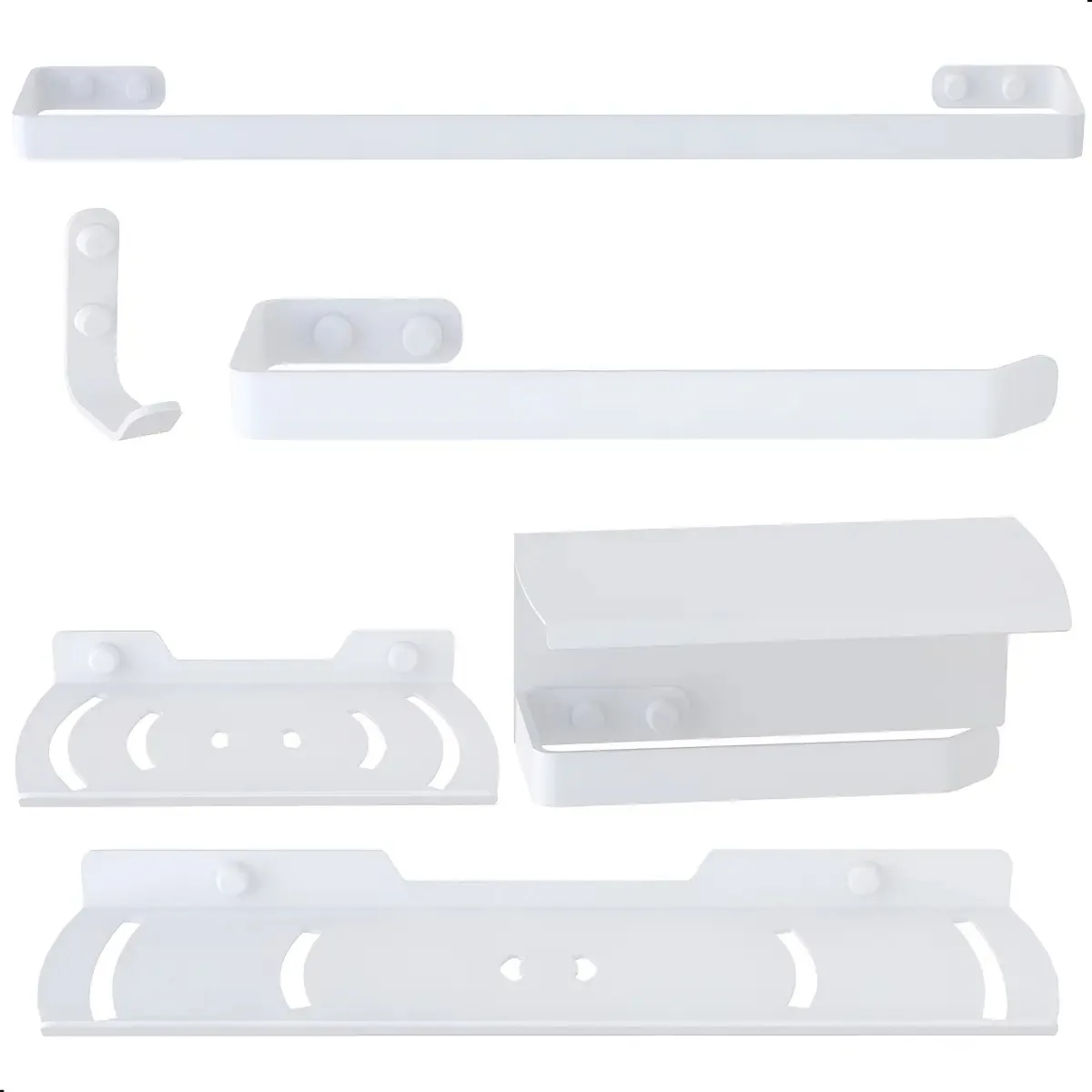 Kit Acessórios para Banheiro Branco com 6 Peças de Inox e Alumínio ZMT