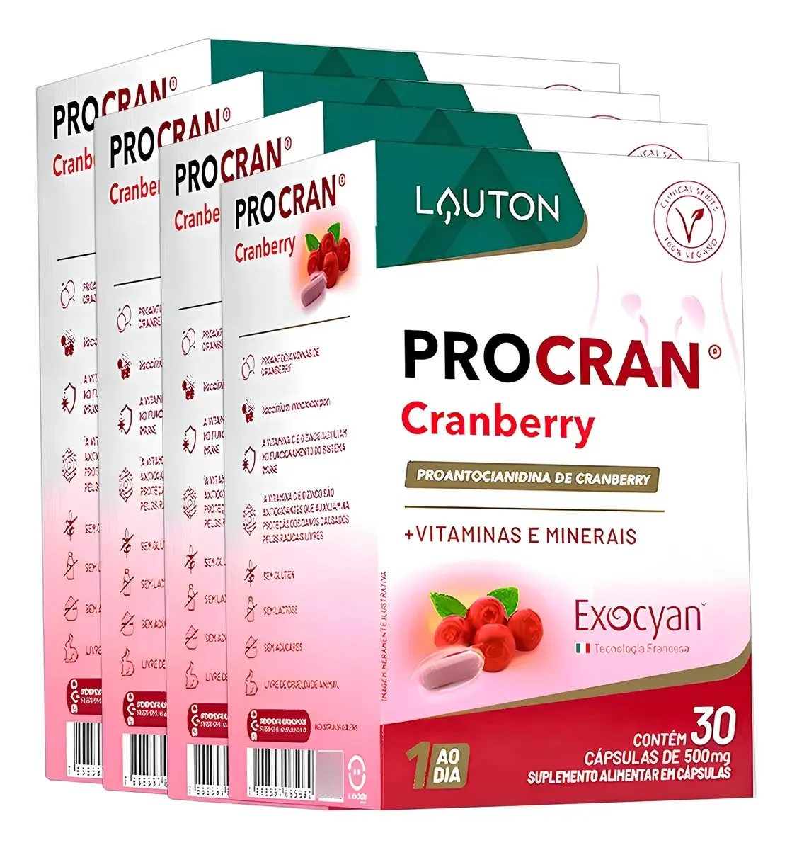 Cranberry Lauton Com Vitamina C/e Zinco E Selênio 30cáps 4un