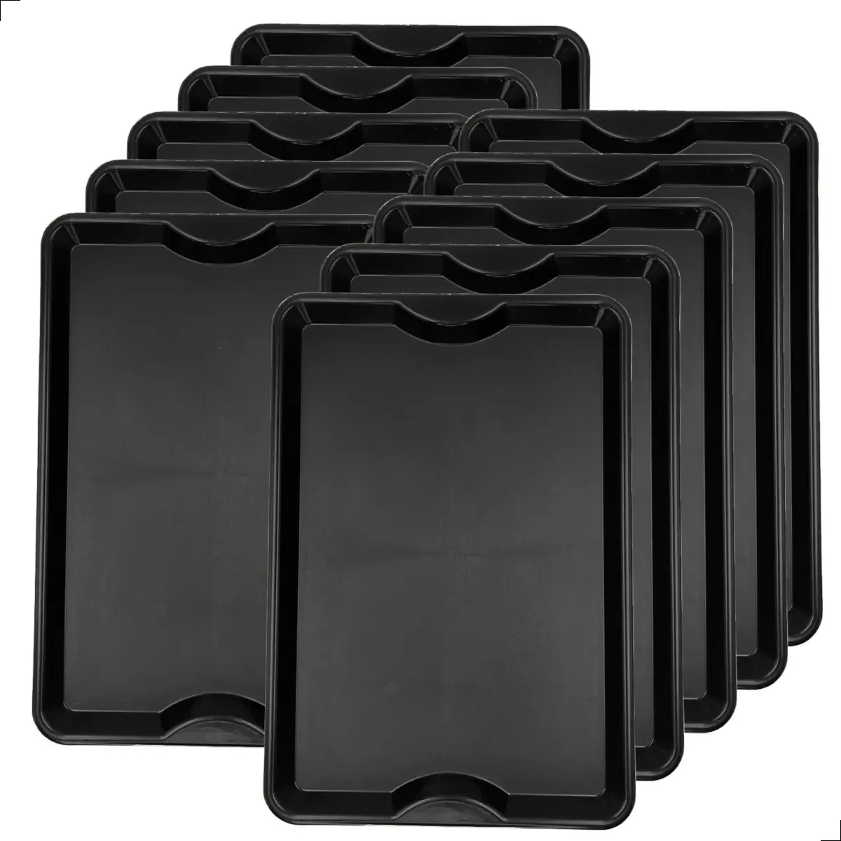 Kit 10 Bandejas Plástica Restaurante Fastfood Self Service Cor Preta Bandejas Retangular Para Refeitório Praça De Alimentação Lanches Bares Bar