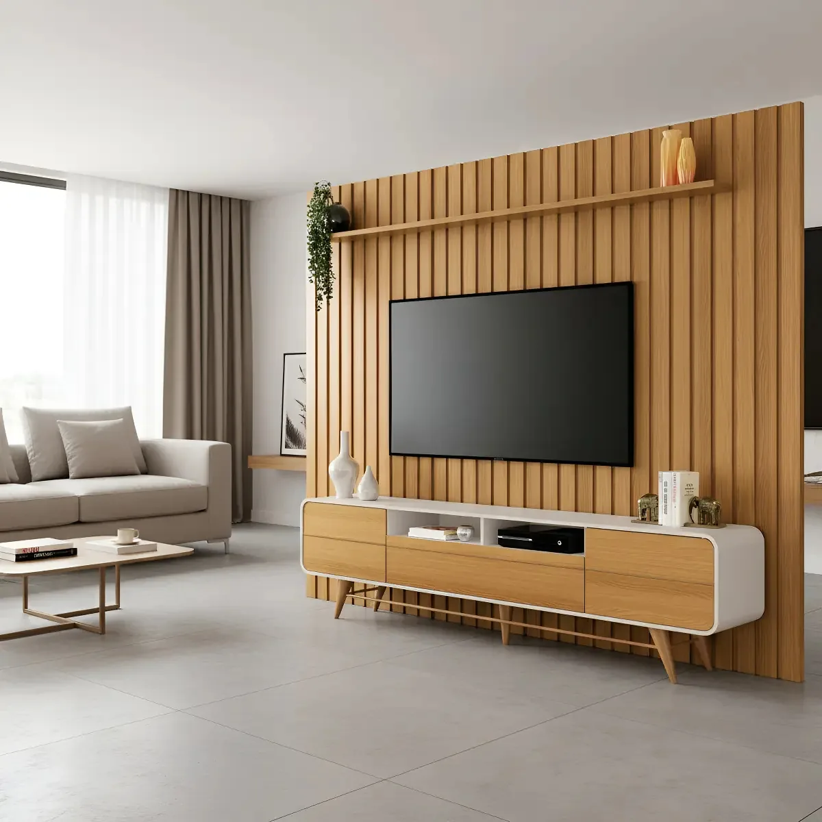 Painel Hb Móveis Época Para Tv Até 215.9cm Cinamomo/off De Mdf