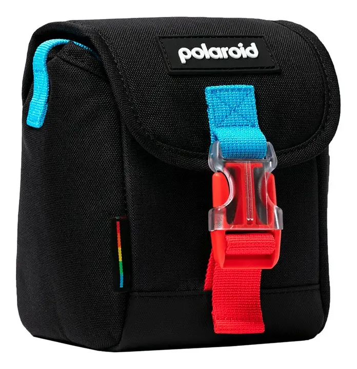 Bolsa Para Câmeras Polaroid Modelo Go Com Alça Lateral Cor Preto Com Azul E Vermelho