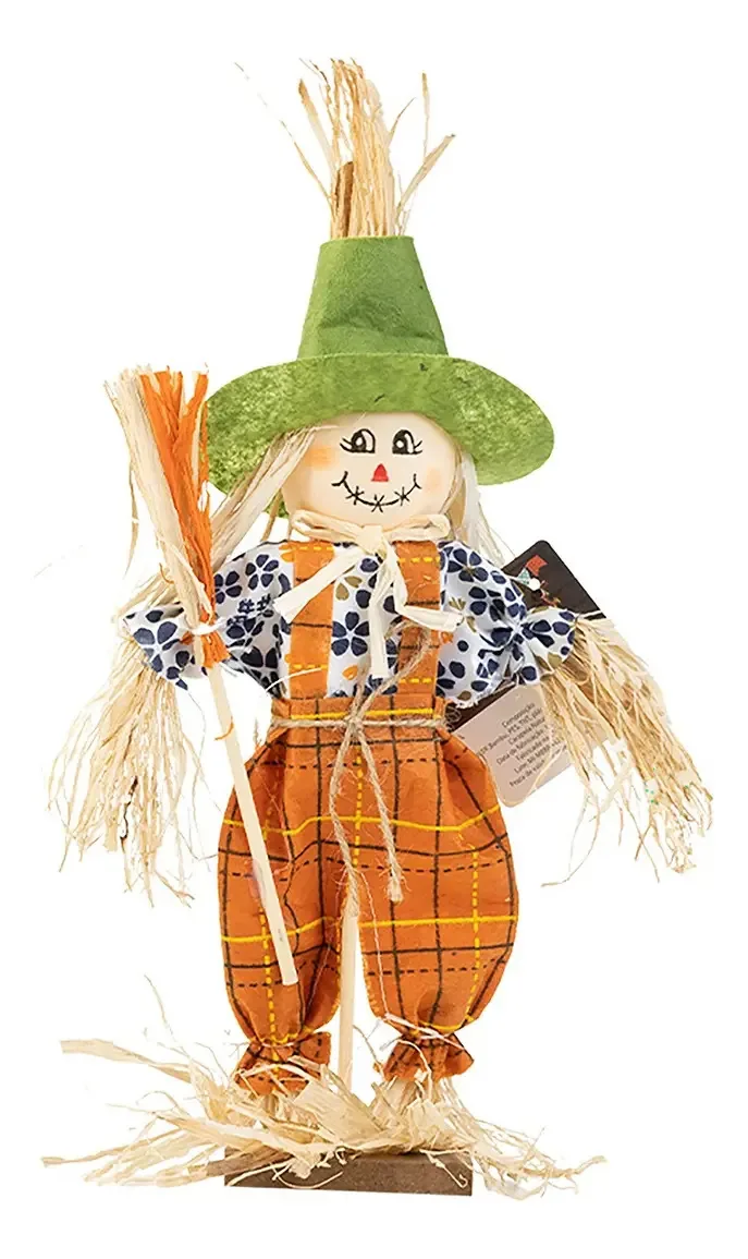Enfeite Festa Junina Decoração De Mesa Espantalho Palha 30cm Cor Verde