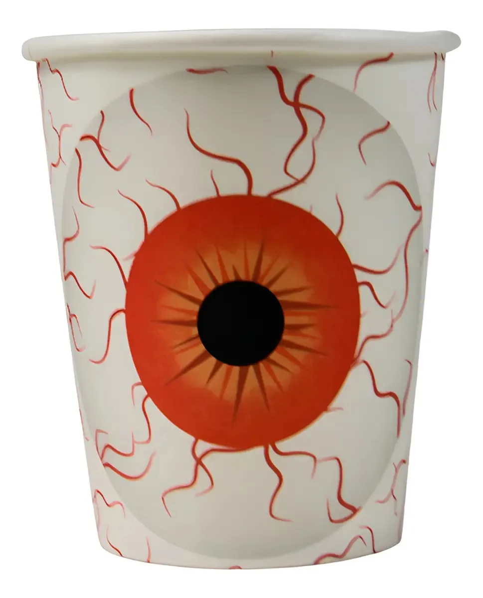 Copos Descartáveis Papel Halloween Silver Festas 270ml Olho Laranja 10 Unid