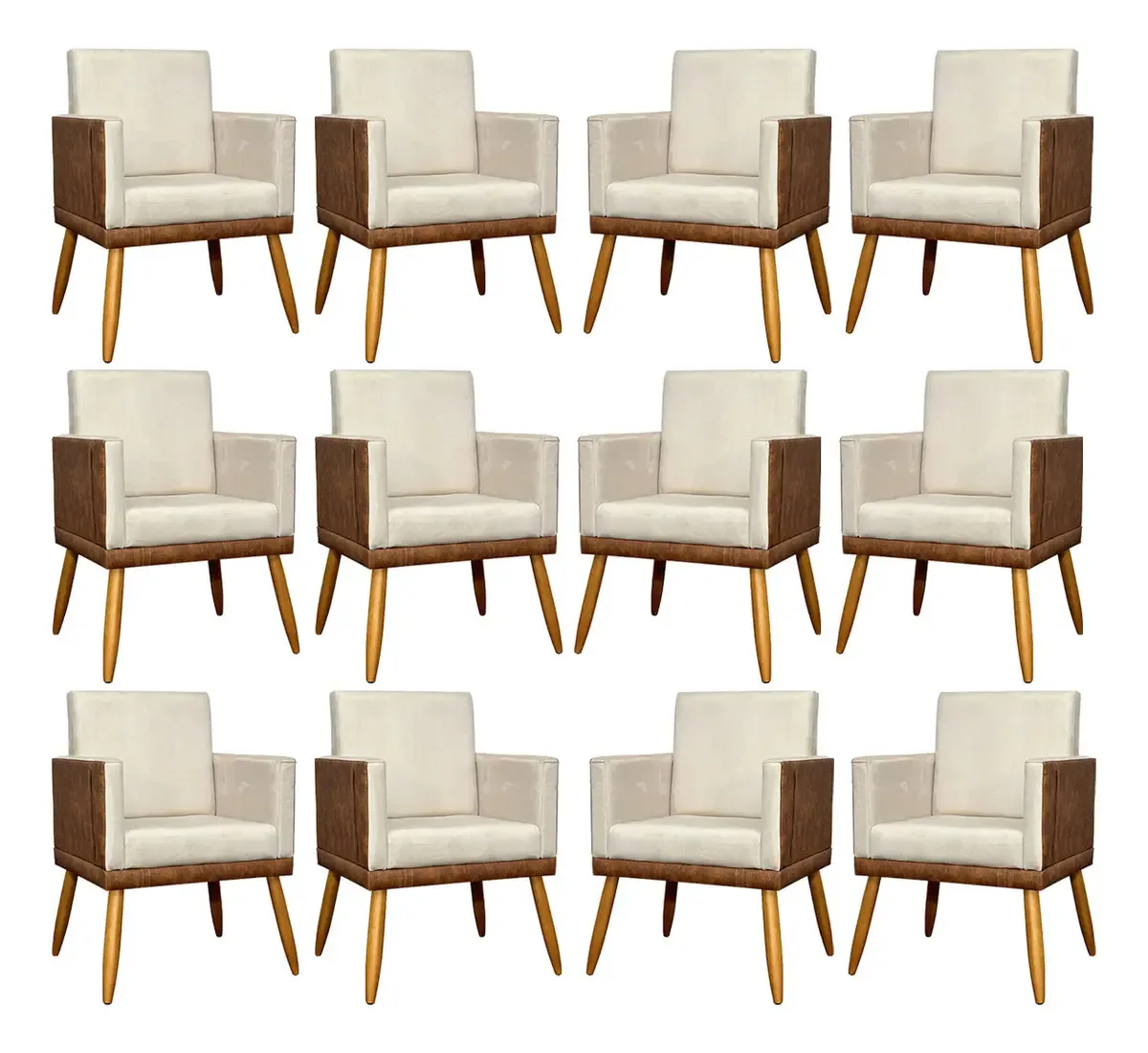 Kit 12 Poltronas Para Recepção Lis Corino e Suede Cor Bege Clique & Decore