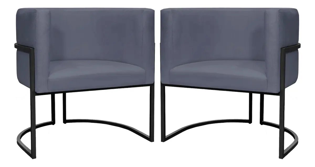 Kit 2 Poltronas Para Sala Decorativa Luna Suede Base Ferro Cor Cinza Clique & Decore
