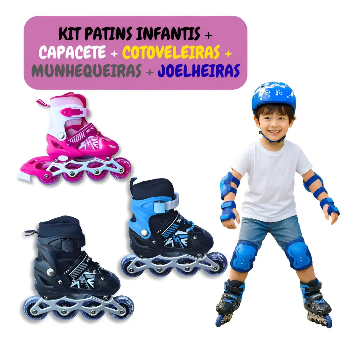 Patins 4 Rodas Ajustável com LED para Crianças, Rosa – Tamanho 31-34