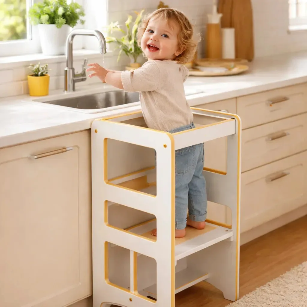 Torre de Aprendizagem Montessori 4 em 1 Rayo Branco em MDF Seguro