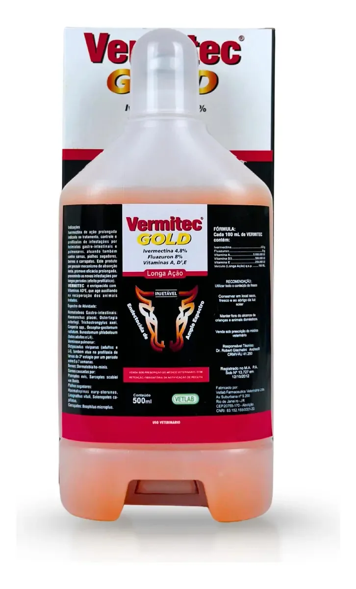 Vermitec Gold 500ml Carrapaticida Mosquicida Bernicida para Gado e Suínos
