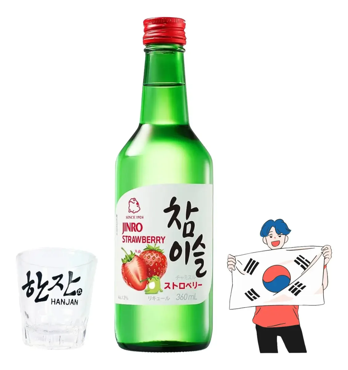 Kit Coreano Soju Morango Jinro 360ml + Copo Soju