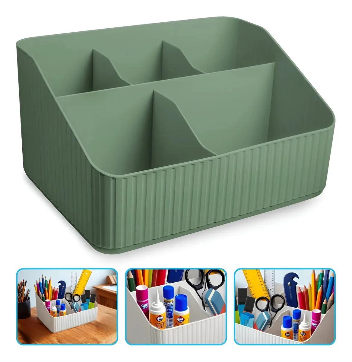 Organizador Mesa Multiuso 5 Divisórias Escritório Maquiagem Cor Verde
