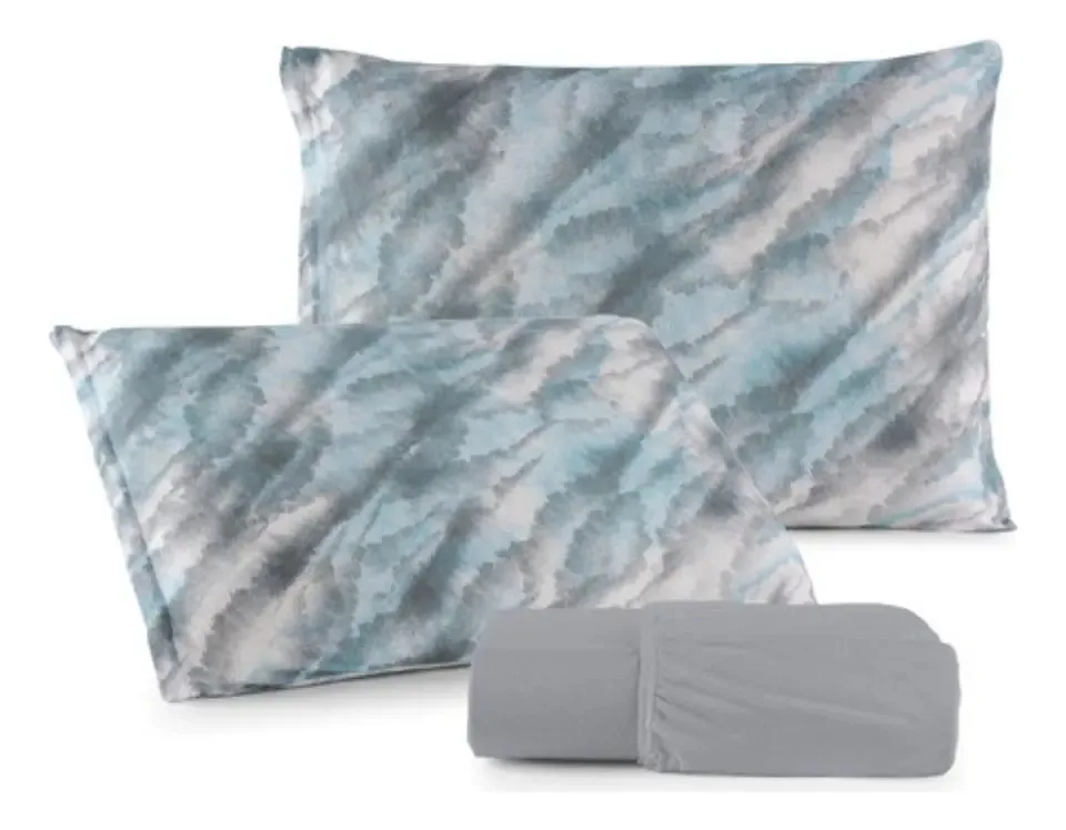 Kit Jogo De Lençol Roupa Cama Solteiro 2 Peças 100% Algodão Cor R7 Desenho Do Tecido Liso Com Fronhas Estampadas